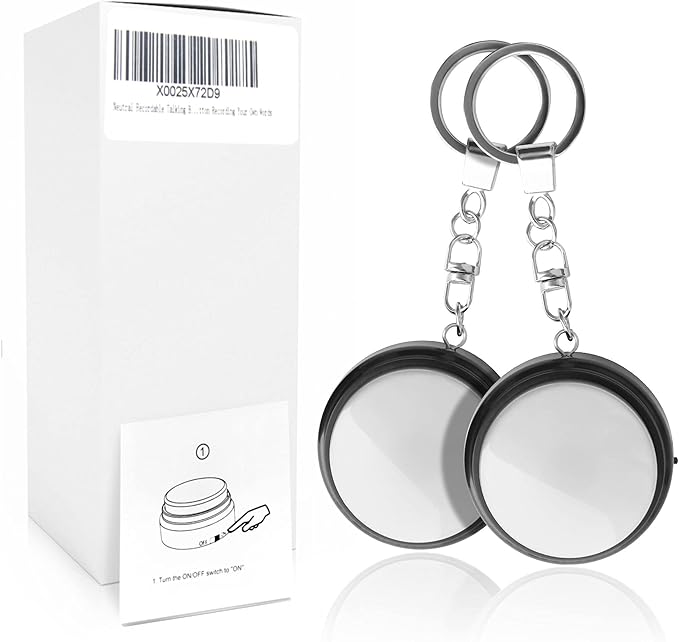 Recordable Talking Button with Keychain, 20s Voice Recording Time Sound Button Answer Buzzers Funny Buttons Record Your Own Words Also Used for Dog Pack of 2 - White and White (Battery in)