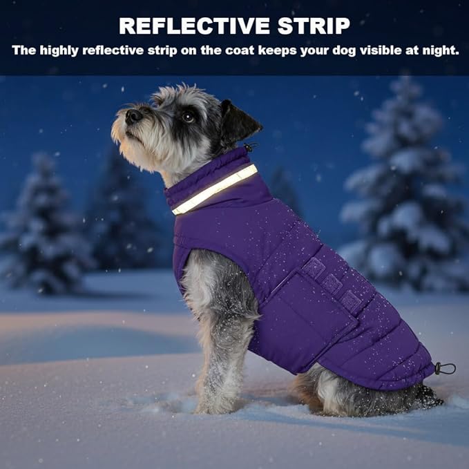 Mklhgty Waterproof Dog Coat for Large Dogs, Warm Dog Winter Jacket, Reflective Windproof Turtleneck Coats with Adjustable Hook & Loop - Purple - XL