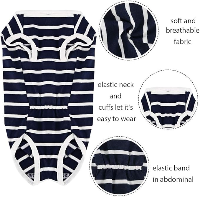 Dog Diapers Period Suit for Female Dog Sanitary Panties in Heat Male Doggy Diapers Cover Dog Onesie to Keep Diaper On Fit for Small Medium Dogs Blue Stripe/XL