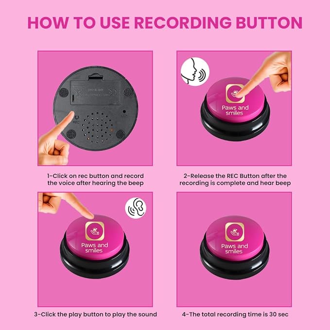 Paws and Smiles Dog Talking Buttons, 8-Pack Recordable Dog Buttons for Communication & Training, Pet Buzzer Set for Dogs & Cats, Game Buzzers, pet Gifts, Fluent Pet Tool