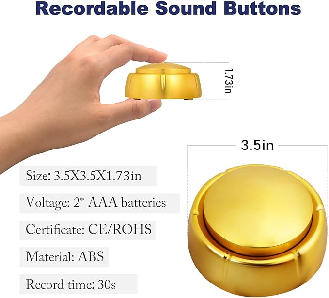Gold Recordable Button - Easy 30 Sec Talking Button Easy Button Answer Buzzers Custom Sound Button for Dogs Training Classroom Study Office Home Game