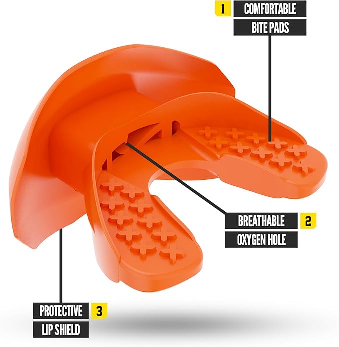 Nxtrnd One Football Mouth Guard, Strap Included, Fits Adult & Youth (Orange)