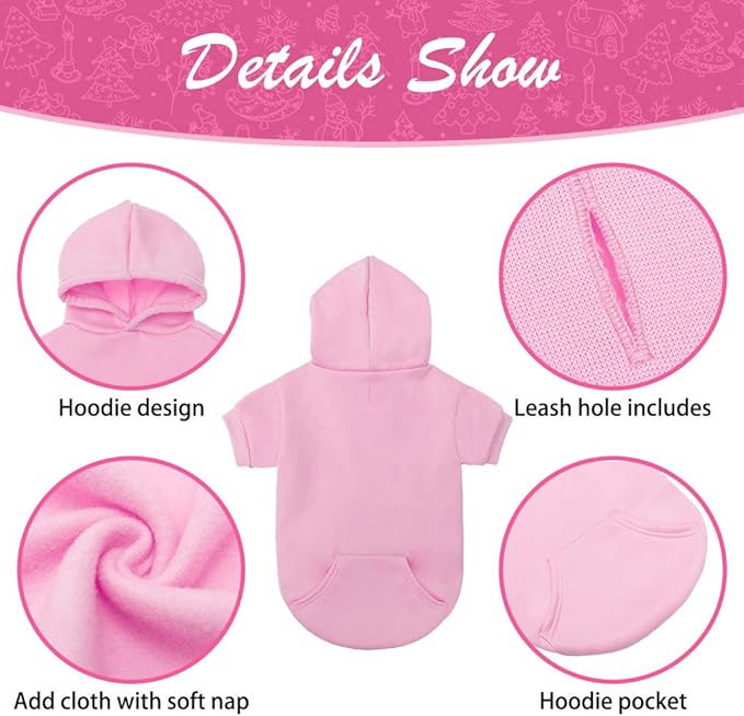 KOOLTAIL Dog Hoodie for Large Medium Small Dogs, Soft and Warm Pet Sweater with Leash Hole and Pocket Boy Girl, Puppy Fall Winter Jacket Clothes, French Pitbull Cold Weather Coat Sweatshirt, Pink S