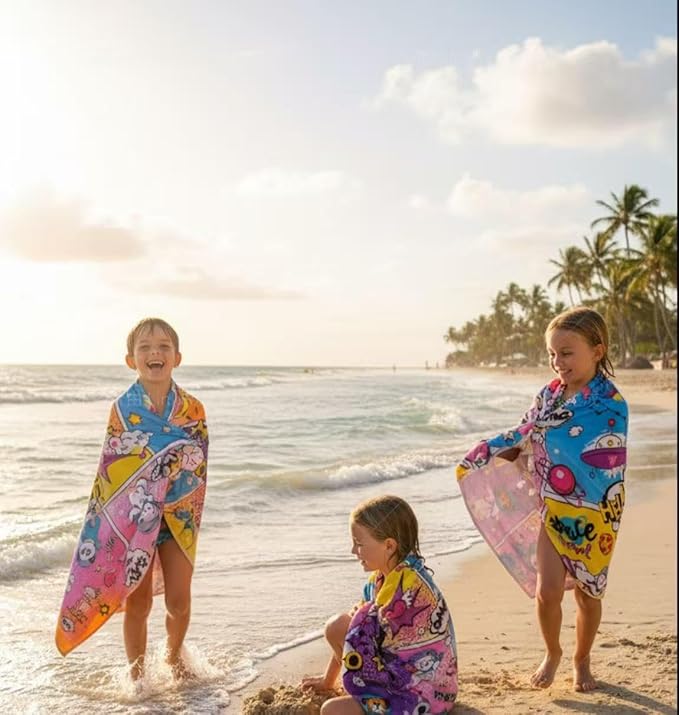 YIFONTIN Kids Beach Towel Soft Absorbent Velour Throw Blanket 100% Cotton 51.0"x25.5" Gift for Bath Swimming Sports Camping Picnic Travel Vacation, Space Planet Rocket Unicorn Bear Panda UFO.