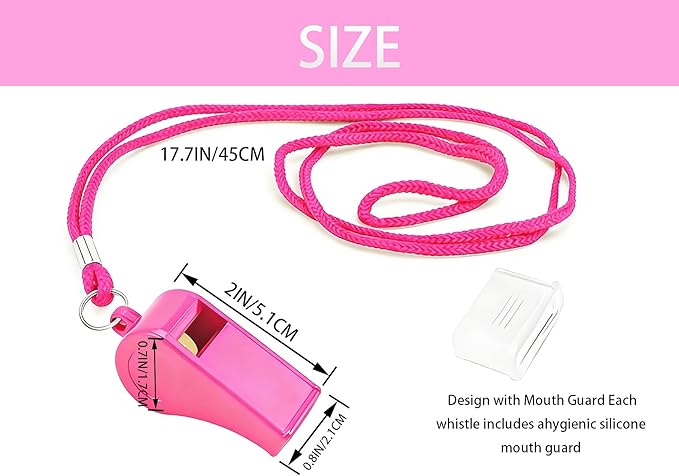 5-Pack Pink Whistles with Lanyard & Mouth Guard, Loud High Pitch Safety Whistle for Dog Training, Sports Coaching, Referee, Cheerleading, Camping, Hiking, Outdoor Activities and Emergency