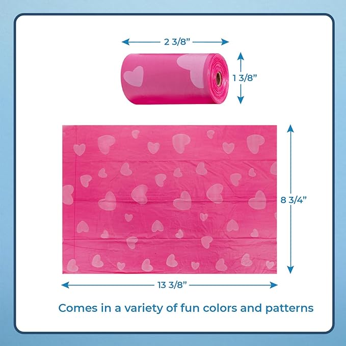 Best Pet Supplies Dog Poop Bags (240 Bags) for Waste Refuse Cleanup, Doggy Roll Replacements for Outdoor Puppy Walking and Travel, Leak Proof and Tear Resistant, Thick Plastic - Pink Heart
