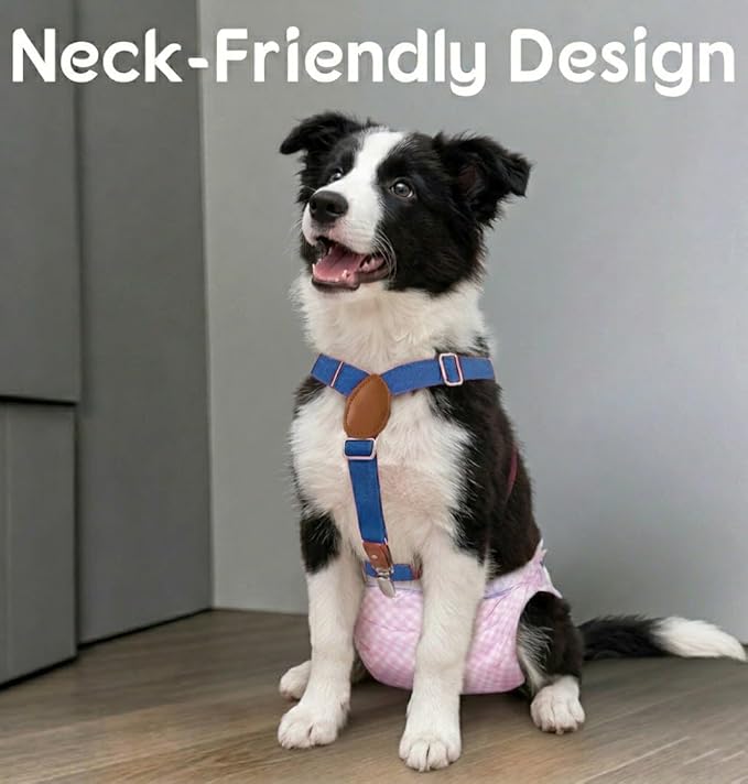 2 Pieces Dog Diaper Suspenders, for Dog Diaper Female and Belly Band for Male (X-Small/Small, Blue&Beige)