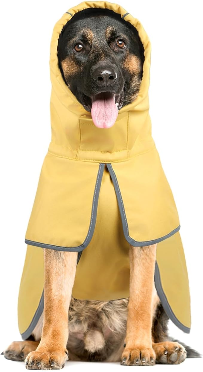 DELIFUR Large Dog Raincoat Waterproof - Adjustable Dog Poncho Raincoat Lightweight Rain Jacket with Soft Lining for Medium Large Dog Yellow (Large)