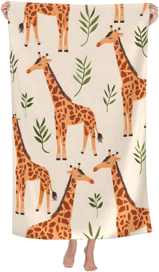 Giraffe Pattern Beach Towel 31inx51in, Animal Sand-Free Microfiber Bath Towel Ultra Soft Quick Dry Pool Towel Absorbent Towel Lightweight Towel for Swimming Bathroom Decor