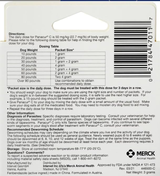 Panacur C - up to 10 lbs - 1 gm