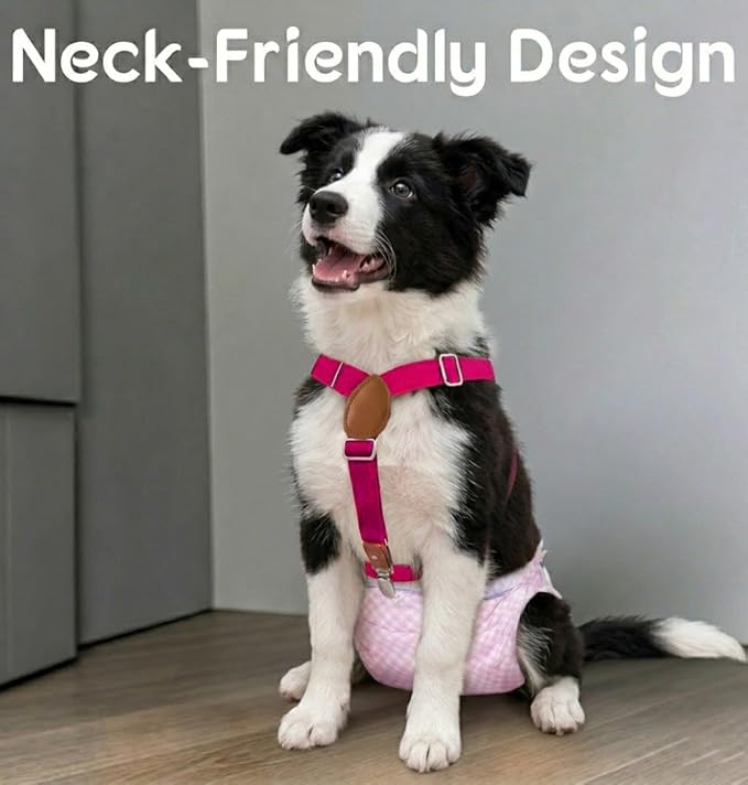 2 Pieces Dog Diaper Suspenders Escape Proof, Adjustable Belly Band for Male Dogs and Diaper Holder for Female Dogs in Heat, Washable & Reusable with 3 Clips(Navy Blue&Pink,XS/S)