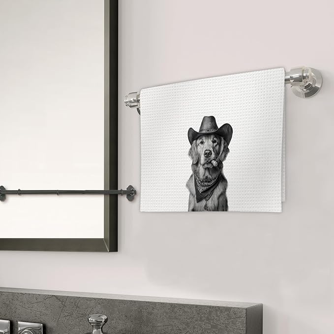 Golden Retriever Gifts Western Dog Kitchen Towels, Gifts for Golden Retriever Lovers Cowboy Decorative Hand Dish Tea Towel for Kitchen, Funny Dog Cowboy Cowgirl Home Bathroom Decor(16x24In)