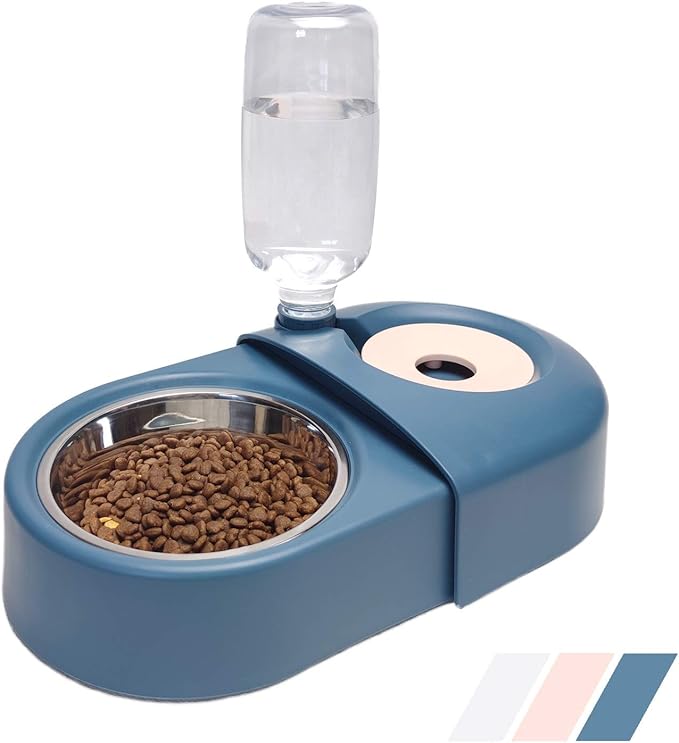Olsa Double Cat Dog Bowls, Cat Food Bowls with Automatic Water Dispenser Bottle, Dog Food and Water Bowl with Detachable Stainless Steel Bowl for Small Medium Large Dog Cat