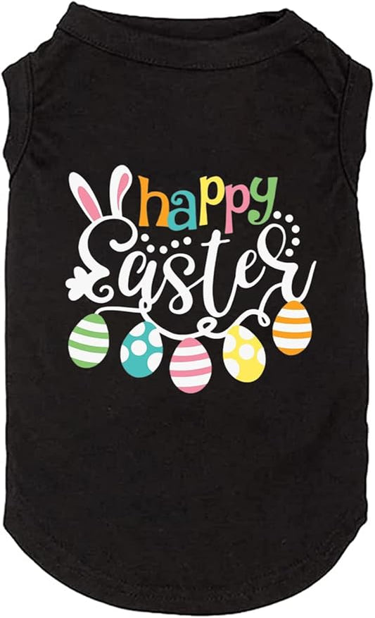 Happy Easter Shirts for Dog Funny Print Vest for Small Medium Large Dogs Soft and Light-Weight T Shirts Gift for Puppy (XX-Large, Black)