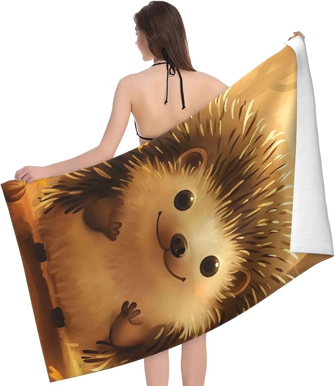 Hedgehog Beach Towel 31inx51in, Cute Sand-Free Microfiber Bath Towel Ultra Soft Quick Dry Pool Towel Absorbent Towel Lightweight Towel for Swimming Bathroom Decor