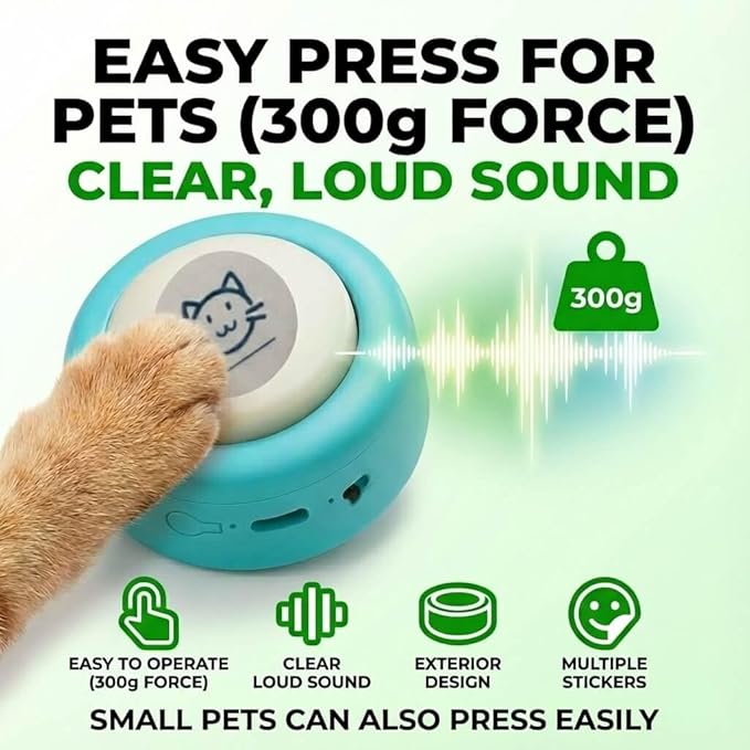 Set of 4 Small Voice Recording Buttons, Loud Clear Dog Cat Recorder for Animal Communication, Blue Pet Training Talking Buzzer, Rechargeable 30s Record & Playback Starter Set for Home Office