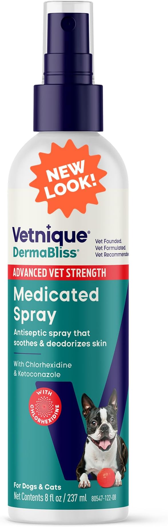 Vetnique DermaBliss Advanced Strength Chlorhexidine for Dogs Skin Spray - Antibacterial Medicated Spray for Skin Infections & Irritation, Hot Spots & Yeast Areas (Medicated Spray, 8oz)