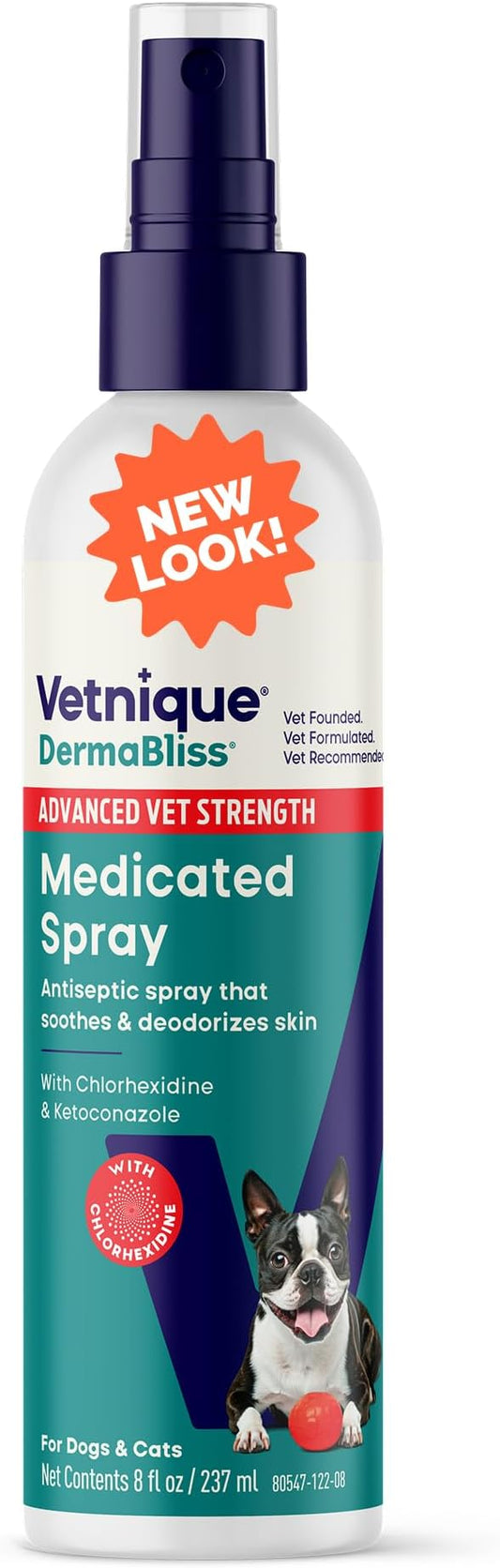 Vetnique DermaBliss Advanced Strength Chlorhexidine for Dogs Skin Spray - Antibacterial Medicated Spray for Skin Infections & Irritation, Hot Spots & Yeast Areas (Medicated Spray, 8oz)