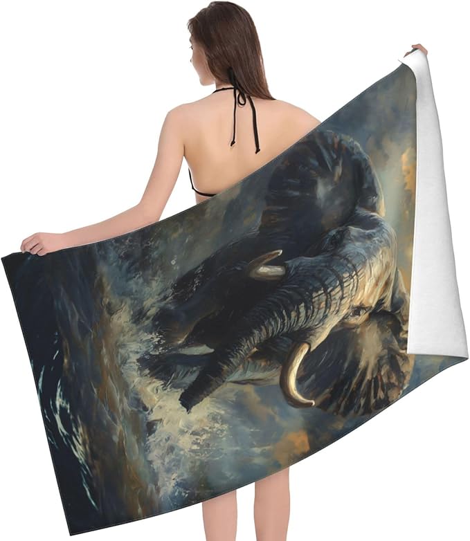 Elephant Beach Towel 31inx51in, Animal Wildlife Sand-Free Microfiber Bath Towel Ultra Soft Quick Dry Pool Towel Absorbent Towel Lightweight Towel for Swimming Bathroom Decor
