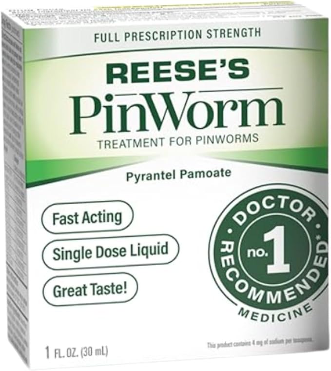 REESE'S PINWORM Medicine Liquid for Entire Family, Full Prescription Strength, 1 Oz, Pack of 5, #1 Doctor Recommended Single Dose Pyrantel Pamoate Dewormer for Adults & Kids Ages 2+, Banana Flavor