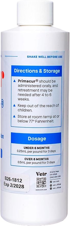 Vetr Primacur Broad-Spectrum Oral Suspension Support Formula 10% Oral Suspension for Dogs and Cats - 240ML/8.1oz - Peanut Butter Flavor