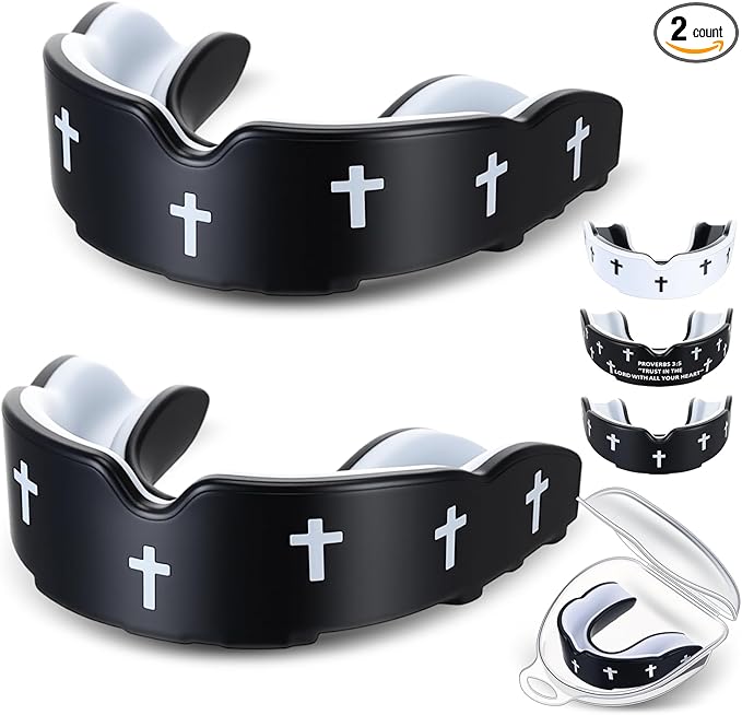 Yaomiao 2 Pcs Cross Mouth Guards Christian Teeth Armor Sport Game Guard & Case Religious Mouth Guard Football Basketball Baseball Wrestling Lacrosse Rugby Boxing Taekwondo