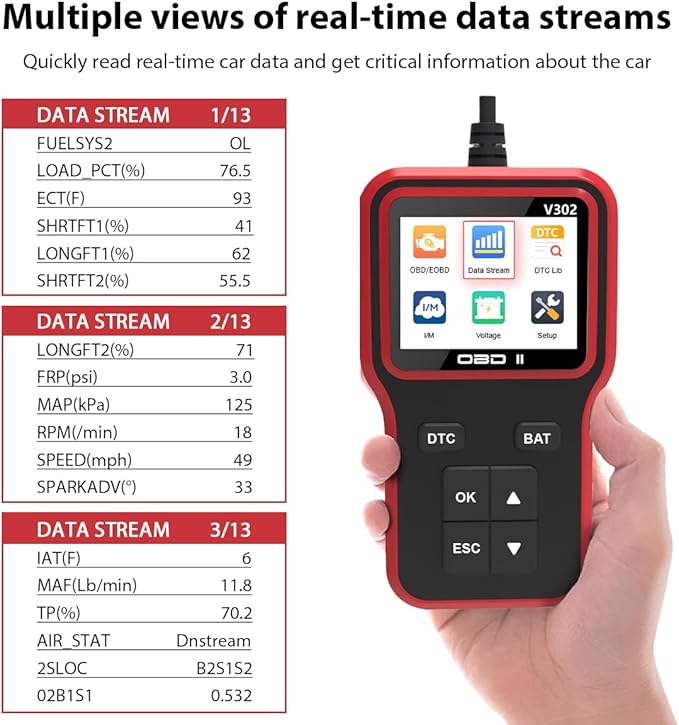 OBD2 Scanner with Battery Tester, Car Diagnostic Tool for Checking Engine Light & Clearing Error Codes, OBDII Code Reader Fault Diagnosis Scan Tool for Vehicles After 1996