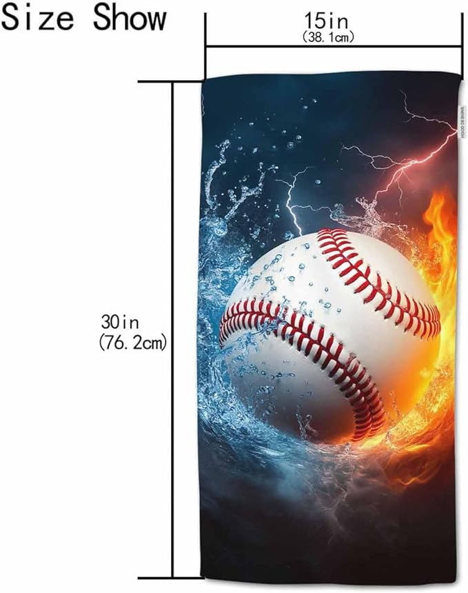 HGOD DESIGNS Baseball Hand Towels Summer USA Sport Ball in Burning Fire Flame and Water Soft Hand Towel for Bathroom Kitchen Yoga Gym Decorative Towels 15"X30"