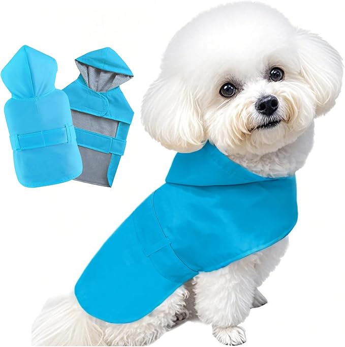 Dog Raincoat Small Dog Rain Jacket Poncho Waterproof Snowproof Pet Rain Suit Double-Layered Warm Lining Hooded Leash Hole Adjustable Puppy Small Medium Dogs,Blue,S,Back Length 6.5-8.5 inches