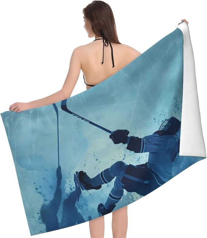 Hockey Beach Towel Sports Sand-Free Microfiber Bath Towel Ultra Soft Quick Dry Pool Towel Absorbent Towel Lightweight Towel for Outdoor Bathroom Swimming Decor 31inx51in