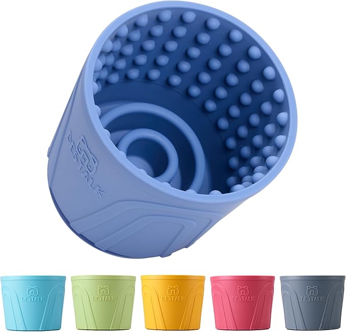 Anxiety Relief Slow Feeder Dog Lick Mat Treat Dispenser, Non-Slip Licking Bowl - Dog Enrichment Toys for Small, Medium & Large Breeds, BPA Free Silicone (Dark Blue, M-L)