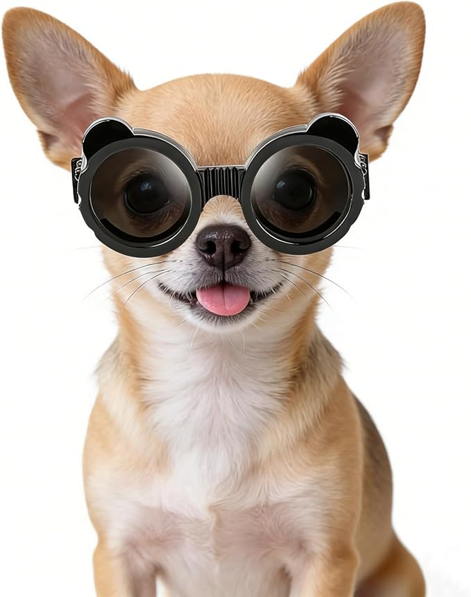 Enjoying Dog Goggles Extra-Small to Small Breeds, Dog Sunglasses UV Protection, Driving Eye Protection for Little Dogs, Breathable Windproof Dustproof Anti-Fog, Adjustable Straps, Panda Black