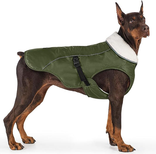EMUST Dog Cold Weather Coats, Fleece Lining Small/Medium/Large Dog Jacket for Winter, Warm Waterproof Pet Winter Clothes for Large Dogs, Green, XL