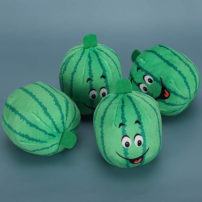 plplaaoo 4Pcs Pet Plush Watermelon Toy Set, Squeak and Chew Interactive Toys for Dogs and Cats, Material, Relieves Boredom and Anxiety