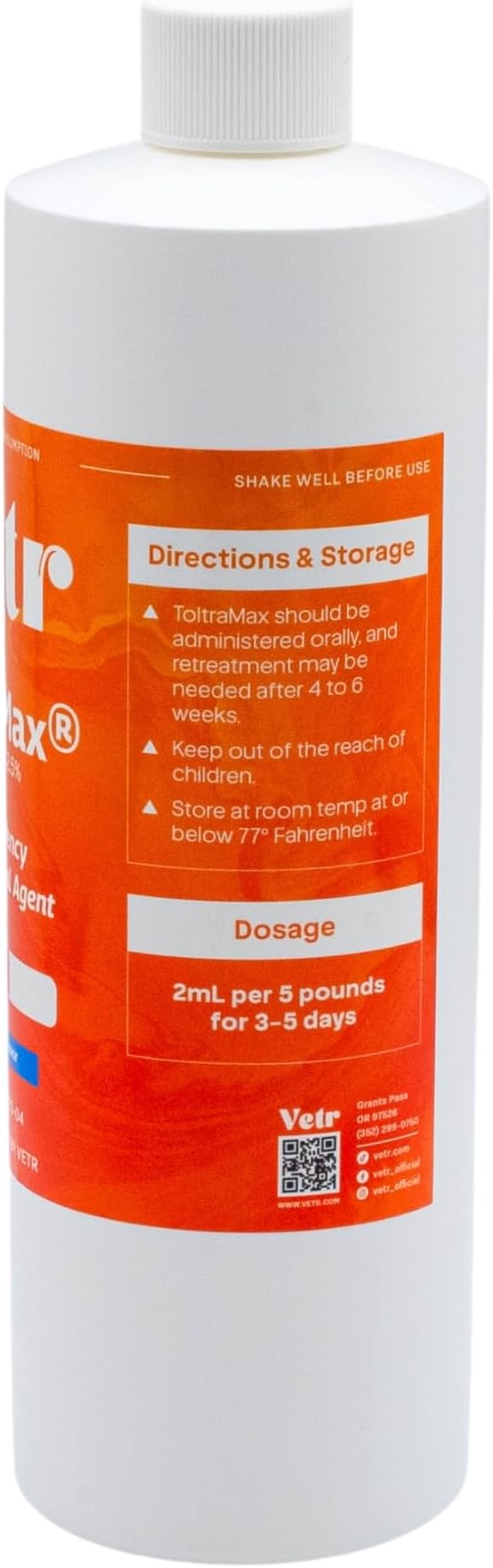 Toltrazuril 2.5% for Horses, Dogs, Cats, 500mL/16.9 Ounce, for Non-Food Chain Animals, Chicken
