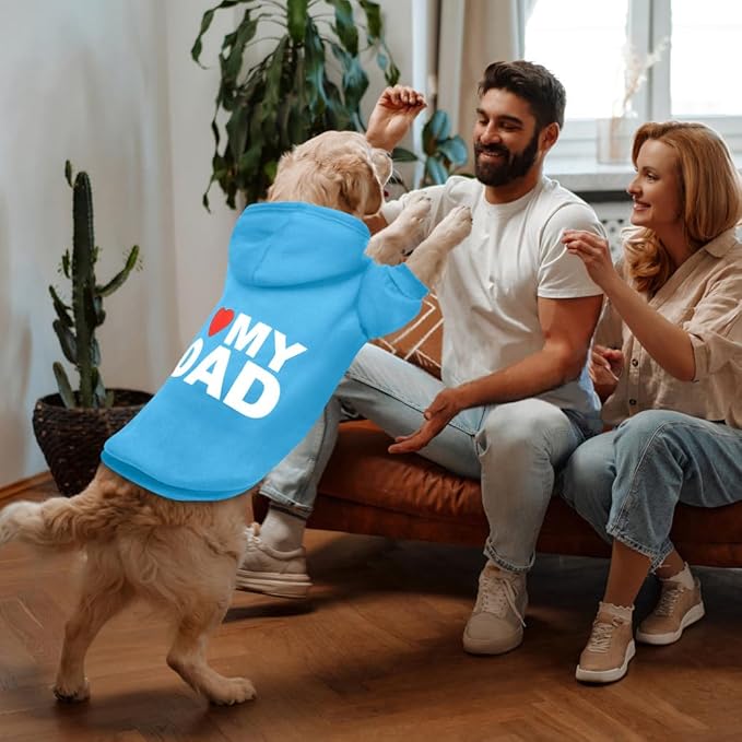 GreenJoy Dog Sweater Dog Hoodie Cold Weather Dog Coat Hooded Sweatshirt for Puppies,Cats, Small Medium Large Dogs (Blue(I Love My Dad), X-Small)