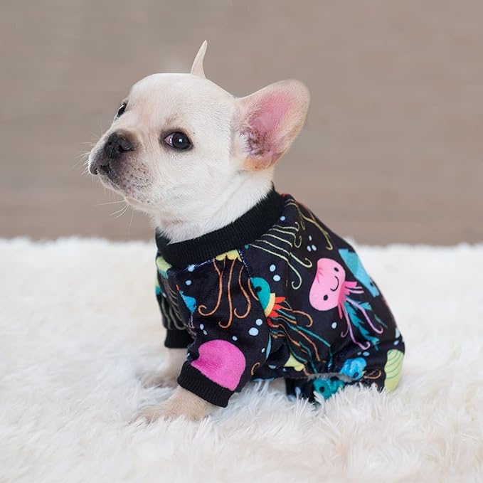 CuteBone Soft & Stretchy Dog Pajamas - Cozy Pet Jammies Breathable Jumpsuit for Small Dogs - All-Season Comfy Outfit Easy-On Pullover Design - Keeps Pets Warm & Comfortable P80S