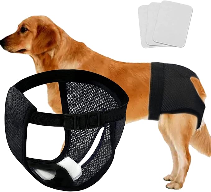 Every Pet Reusable Diapers with 3 Replace Diaper,Breathable Mesh Washable Dogs Sanitary Pads,Menstruation Diapers Panties Adjustable Sanitary Briefs For Small Medium and Large Dogs(1PCS Black,X-Large)