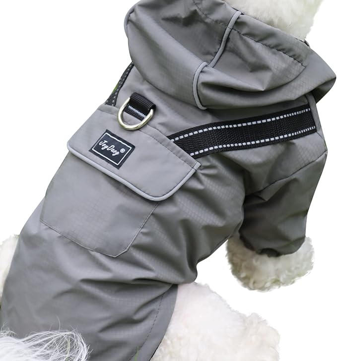Premium Dog Raincoat with Hood for Medium Dogs,Outdoor Sports Waterproof Doggie Rain Jacket,Puppy Raincoat with Pockets,Grey L