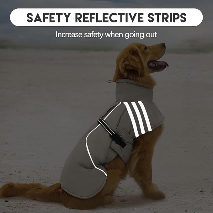 Warm Furry Turtleneck Winter Coat - Reflective Adjustable Dog Jacket, Thicken Fleece Vest, Waterproof Windproof Dog Coats with Buckle - Small to Large Sizes