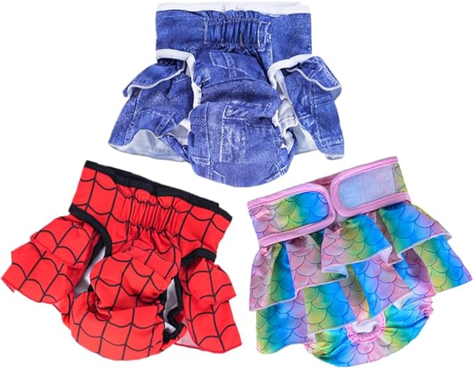 Dogs Physiological Pants,3 Reusable Diapers,Reusable Dog Diapers Female,Washable Diapers（3 Pieces * L Size，Waist Circumference Between 19-25.5 inches）