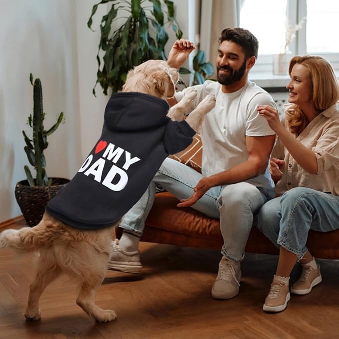 GreenJoy Dog Sweater Dog Hoodie Cold Weather Coat Hooded Sweatshirt for Puppies,Cats, Small Medium Large Dogs (Black (I Love My Dad), Medium/Large)