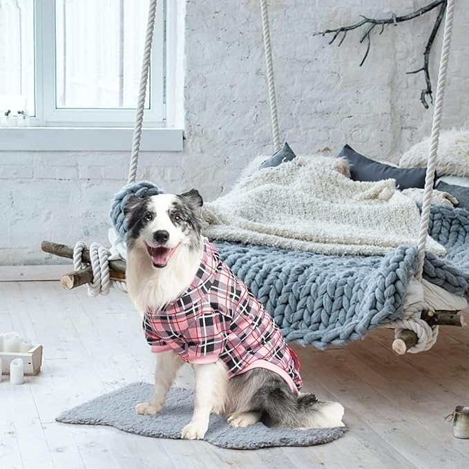 EXPAWLORER Plaid Dog Hoodie - British Style Warm Dog Sweater Shirt with Leash Hole,Pitbull Clothes Outfits,Winter Coat Apparel for All Breeds Puppy Girl Boy-Cat Apparel,Pink X-Large