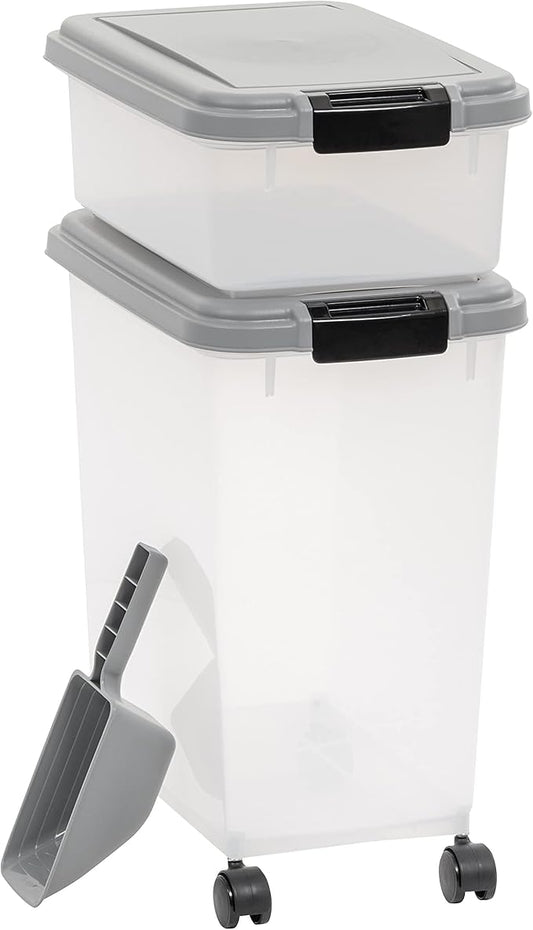 Amazon Basics 3-Piece Airtight Pet Food Storage Container Combo with Scoop, BPA Free, Removable Wheels, 33 QT + 12 QT