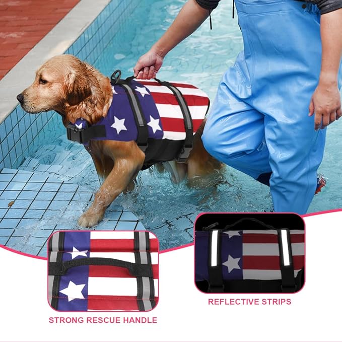 Doglay Dog Life Jacket, Dog Life Vest for Swimming Boating, Adjustable Puppy Life Jacket with Reflective Stripes, Superior Buoyancy Pet Swimming Vest for Small Medium and Large Dogs