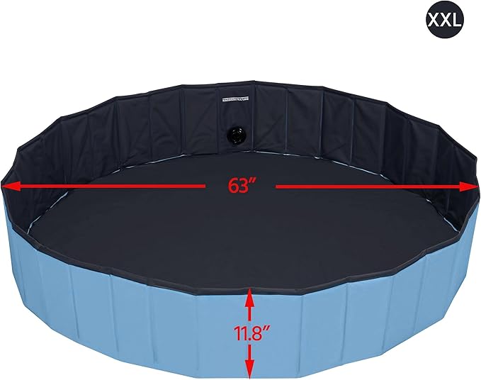 Yaheetech Foldable Hard Plastic Dog Pet Bath Swimming Pool Collapsible Dog Pet Pool Bathing Tub Pool for Pets Dogs & Cats Outdoor -63 x 11.8 inch, Blue