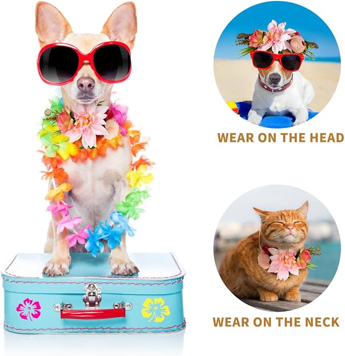POPETPOP Dog Flower Crown, Dog Tiara Adjustable Pet Flower Headband for Pet Wedding Outfit Vacation Costume Decor
