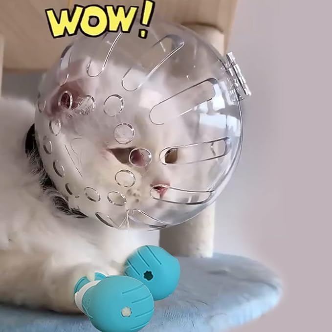 Cat Muzzle and Boots, Adjustable Helmet for Grooming, Breathable Hood Face Mask for Shaving Head Bubble Cover, Anti Bite Headgear Cat Holder for Bathing