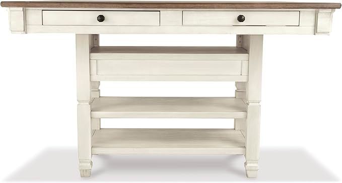 Signature Design by Ashley Bolanburg Rectangular Counter Dining Room Table, 4 Drawers, Seats 6, Storage Rack, Wood, 60" W x 40" D x 36" H, White & Brown