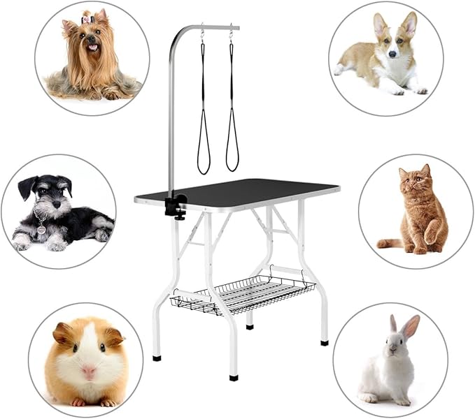 Yaheetech 36'' Dog Grooming Table, Pet Foldable Grooming Table w/Double Loops/Mesh Tray/Adjustable Arm, Black